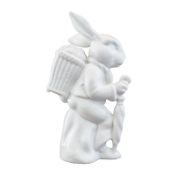 Figur Hase mit Korb & Schirm 23 cm Porzellan weiß
