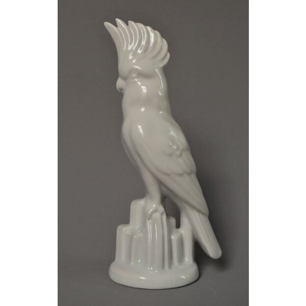 Kakadu Vogel Figur mit Sockel weiß Porzellan 19 cm Pokal Skulptur