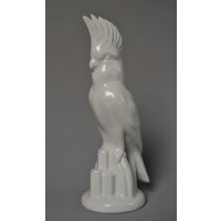 Kakadu Vogel Figur mit Sockel weiß Porzellan 19 cm Pokal Skulptur