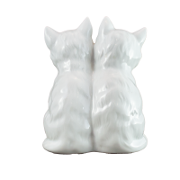 Katze Katzen Figur Katzenpaar sitzend Porzellan weiß 16 cm Deko Tiere