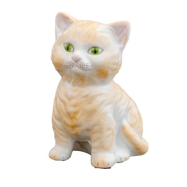 Spardose Katze Figur sitzend Porzellan bemalt 14 cm Sparbüchse mit Schloss