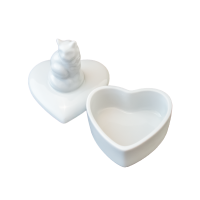 Mini-Dose Herz mit Katze 7,5 cm Porzellan weiß