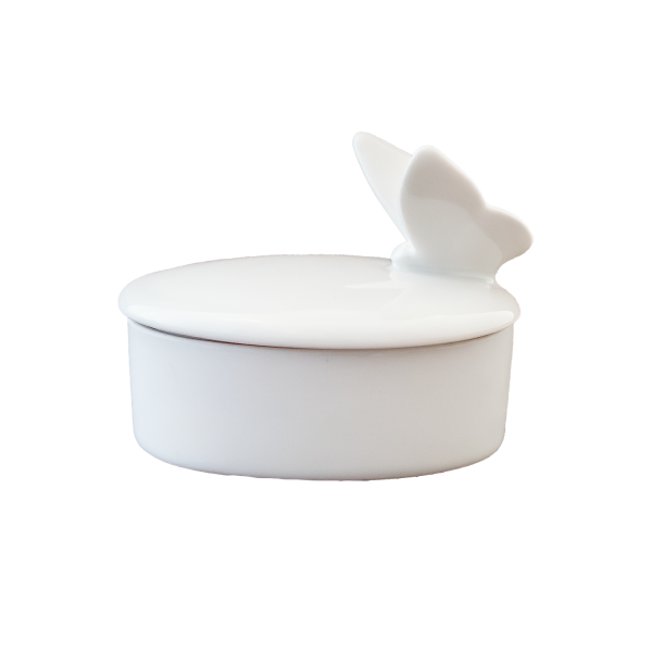 Mini-Dose oval mit Schmetterling 7 cm Porzellan weiß