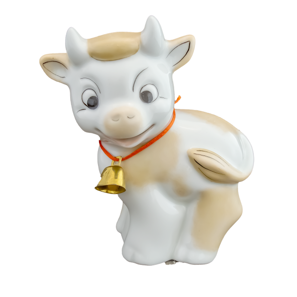 Spardose Kuh Kälbchen Kühe Figur Porzellan bemalt 15 cm Sparbüchse mit Schloss