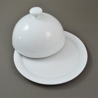 Käseglocke mit Griff rund 2tlg mit Platte groß Porzellan weiß 21,5 cm
