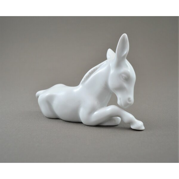 Krippenfigur Esel liegend 13 cm weiß Porzellan