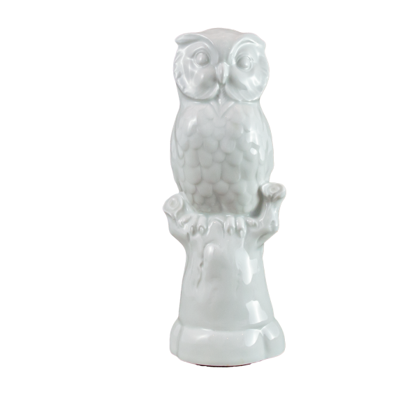 Figur Eule Raub-Vogel mit Sockel weiß Porzellan 17 cm Pokal