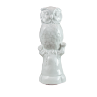 Figur Eule Raub-Vogel mit Sockel weiß Porzellan 17...
